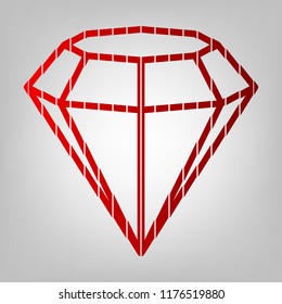 Diamond icon illustration. Vector. Vertically divided icon with colors from reddish gradient in gray background with light in center.