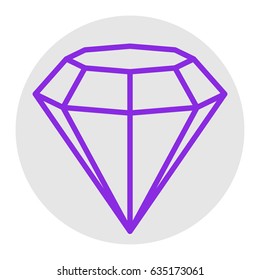 Diamond icon illustration. Vector. Violet flat icon on light gray circle at white background. Isolated.