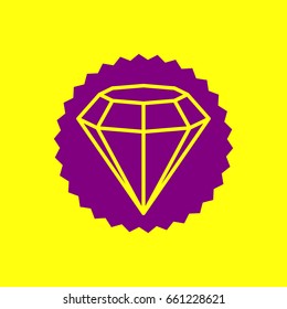 Diamond icon illustration. Vector. Violet label with hole as icon on yellow background.