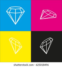 Diamond icon illustration. Vector. White icon with isometric projections on cyan, magenta, yellow and black backgrounds.