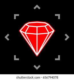 Diamond icon illustration. Vector. White icon in gray focus like mandala on black background.