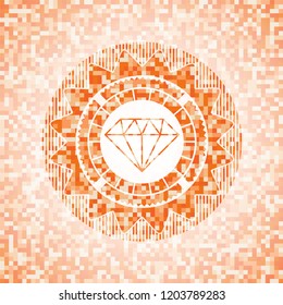 diamond icon inside abstract emblem, orange mosaic background