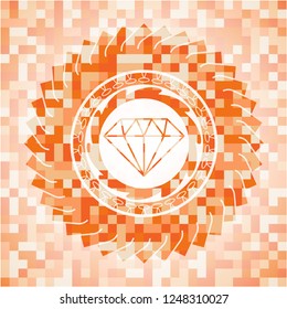 diamond icon inside abstract emblem, orange mosaic background