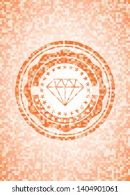 diamond icon inside abstract emblem, orange mosaic background