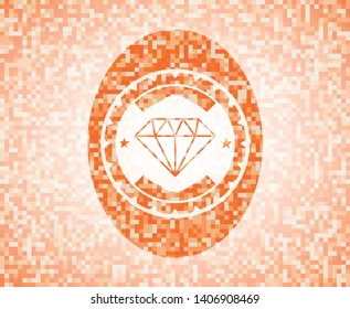 diamond icon inside abstract emblem, orange mosaic background