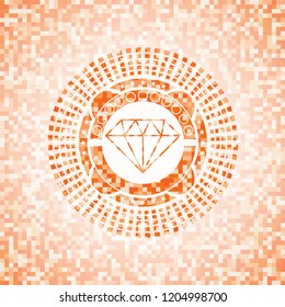 diamond icon inside abstract orange mosaic emblem with background