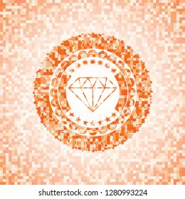diamond icon inside abstract orange mosaic emblem