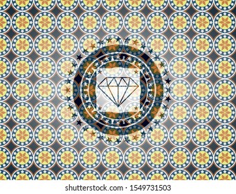 diamond icon inside arabesque badge. arabic decoration.