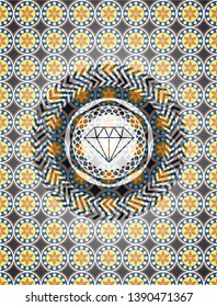 diamond icon inside arabesque emblem background. arabic decoration.