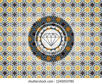 diamond icon inside arabesque style emblem. arabic decoration.