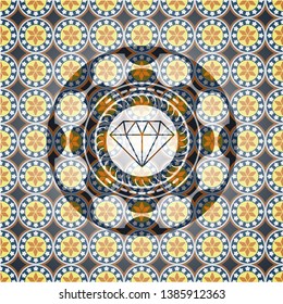 diamond icon inside arabesque style emblem. arabic decoration.