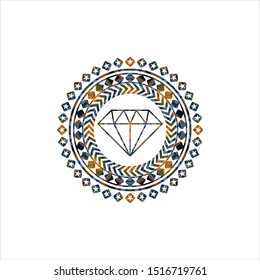 diamond icon inside arabic badge. Arabesque decoration.