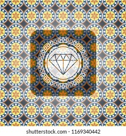 diamond icon inside arabic emblem background. Arabesque decoration.