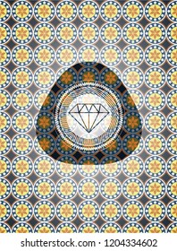 diamond icon inside arabic emblem. Arabesque decoration.