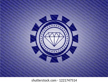 diamond icon inside badge with denim background