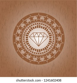 diamond icon inside badge with wood background