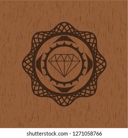 diamond icon inside badge with wood background