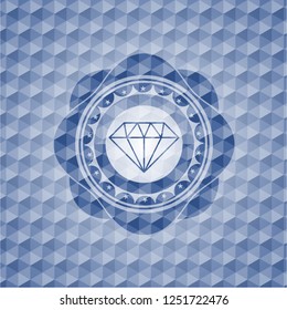 diamond icon inside blue badge with geometric pattern.