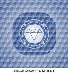 diamond icon inside blue emblem or badge with abstract geometric polygonal pattern background.