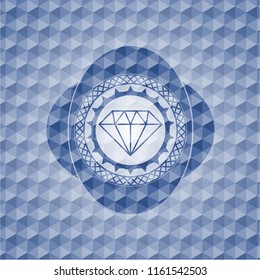 diamond icon inside blue hexagon badge.