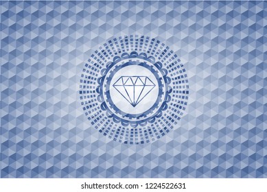 diamond icon inside blue hexagon badge.