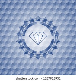 diamond icon inside blue hexagon emblem.