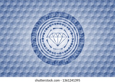 diamond icon inside blue hexagon badge.