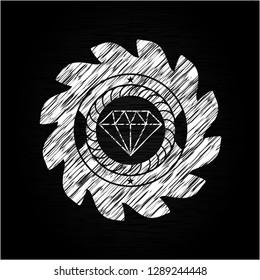 diamond icon inside chalkboard emblem