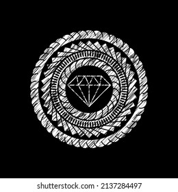 diamond icon inside chalkboard emblem on black board. 