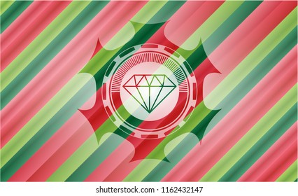 diamond icon inside christmas colors style badge.