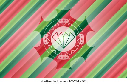 diamond icon inside christmas colors style emblem.