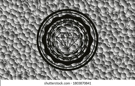 diamond icon inside dark badge with grey bubbles background. Vector Illustration. Detailed. 