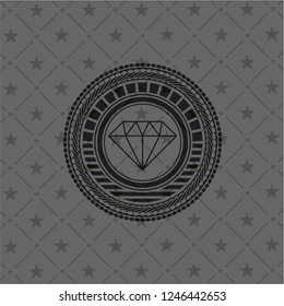 diamond icon inside dark emblem. Retro