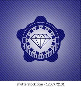 diamond icon inside emblem with denim high quality background