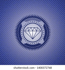 diamond icon inside emblem with denim texture