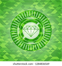 diamond icon inside green emblem. Mosaic background