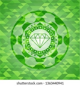 diamond icon inside green emblem with mosaic ecological style background
