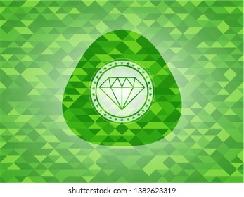 diamond icon inside green emblem with mosaic ecological style background