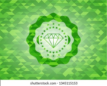 diamond icon inside green mosaic emblem
