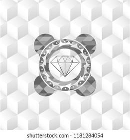 diamond icon inside grey icon or emblem with geometric cube white background