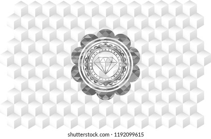 diamond icon inside grey emblem. Retro with geometric cube white background
