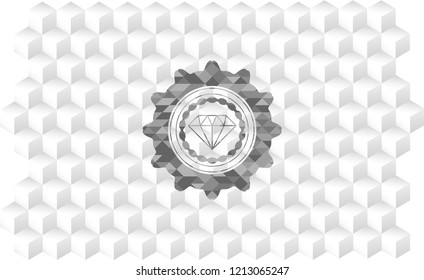 diamond icon inside grey emblem. Vintage with geometric cube white background