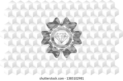diamond icon inside grey icon or emblem with geometric cube white background