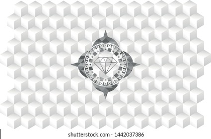 diamond icon inside grey icon or emblem with geometric cube white background