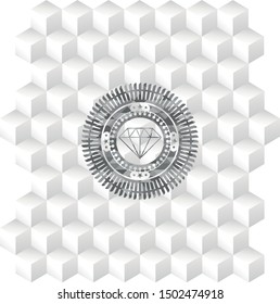 diamond icon inside grey emblem with cube white background