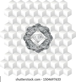 diamond icon inside grey icon or emblem with geometric cube white background