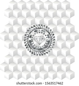 diamond icon inside grey emblem. Retro with geometric cube white background