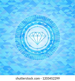 diamond icon inside light blue emblem with triangle mosaic background