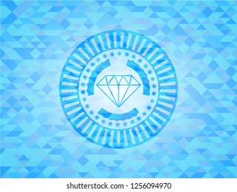 diamond icon inside light blue emblem with mosaic ecological style background