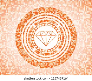 diamond icon inside orange mosaic emblem with background